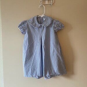 Lullaby Set blue gingham check peter pan collar toddler dress with rick rack